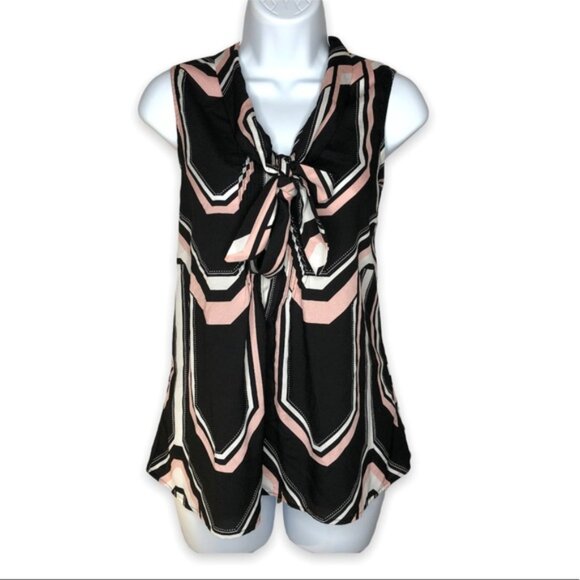 New York & Company Tops - New York and Co. tie neck sleeveless blouse contemporary pattern size medium